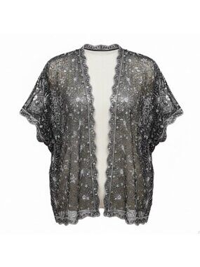 Dreamkeeper Collection Womens Black Sheer Kimono Stars Embellished Open Front OS